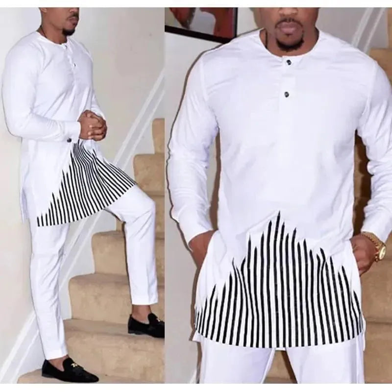 Men's Classic Colorblock Embroidered Casual Outfit Set - Stylish 2-Piece Lounge Wear for Home, Travel & Everyday Comfort