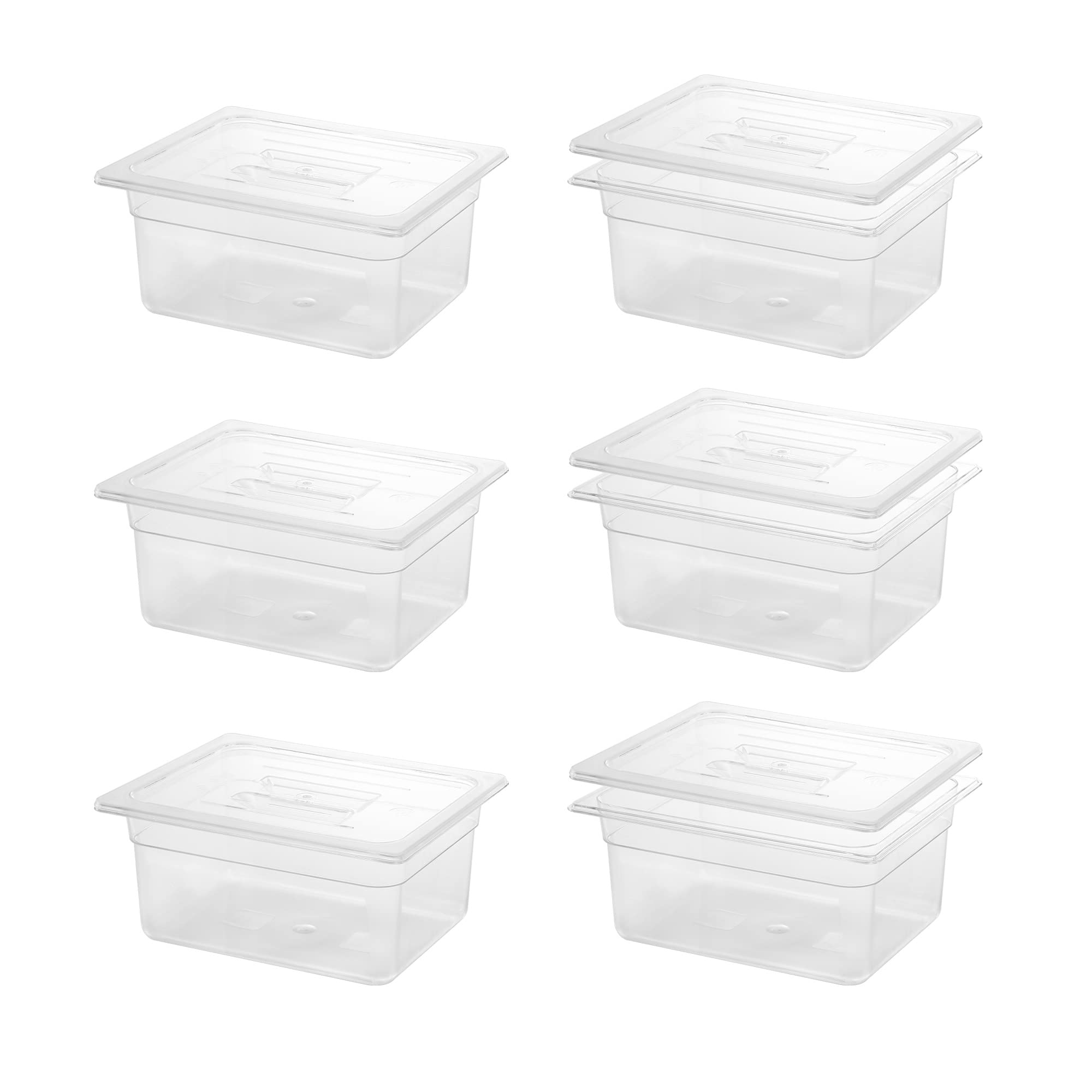 BIEAMA 6 Pack 1/2 Size 6-Inch Deep Clear Polycarbonate Food Storage Containers with Lids - Commercial Grade, Durable & Stackable for Restaurants, Catering, Meal Prep & Bulk Food Storage