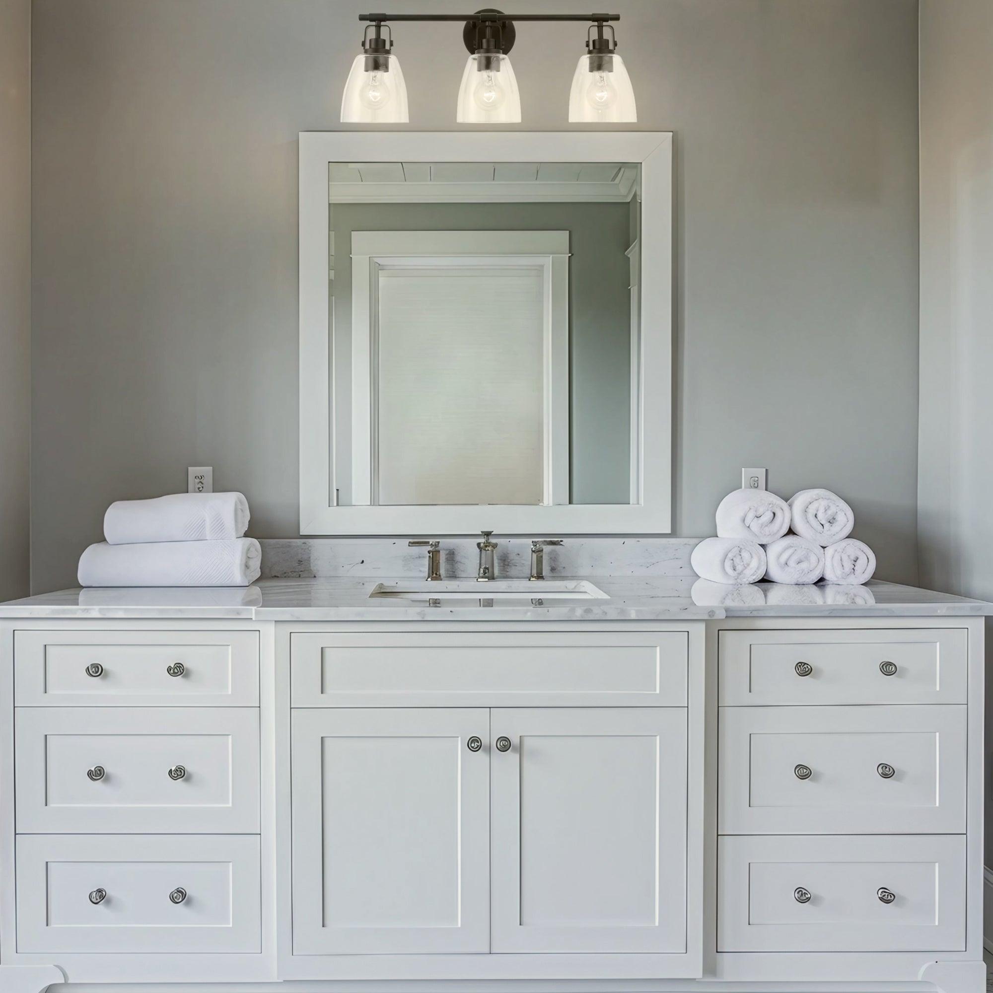 Modern Farmhouse 3-Light Bathroom Vanity Light - Brushed Nickel Finish, Adjustable Height - Perfect for Bathroom, Powder Room & Dressing Area Makeovers