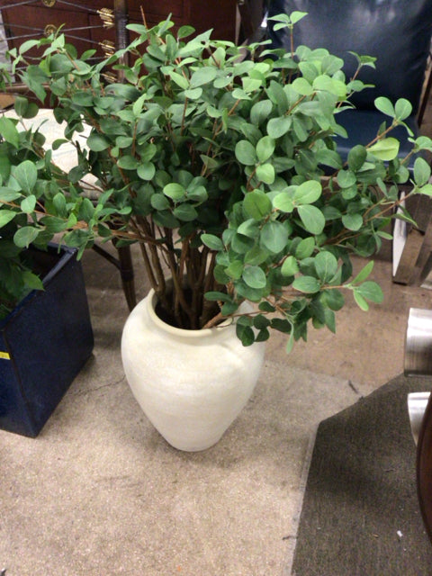 Crate & Barrel Cream Ceramic Vase with Faux Plant - Elegant Home Decor for Living Room, Bedroom & Office Centerpiece