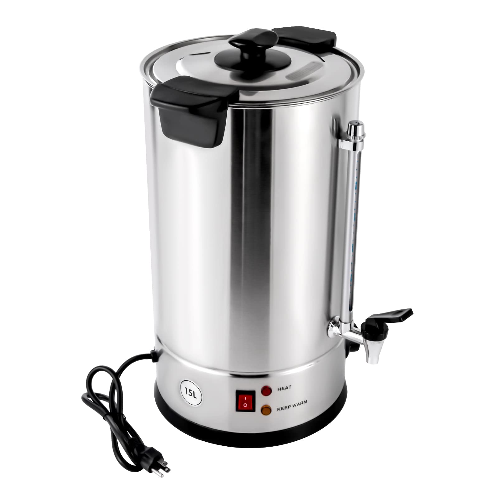 Commercial Grade Stainless Steel Coffee Urn 15L (3.96 Gal) - Large Capacity Hot Water Dispenser for Coffee, Tea & Catering - Perfect for Restaurants, Cafeterias, Weddings & Parties - Durable & Efficient for High-Volume Serving Scenarios