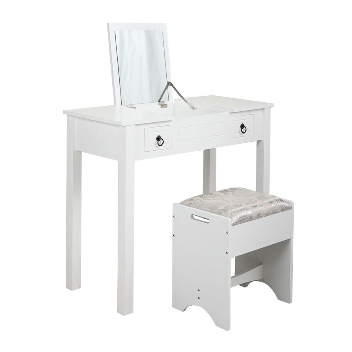 Modern White Vanity Set with Flip Top Mirror & Storage Organizers - Contemporary Wood Makeup Table with Hidden Compartments - Perfect for Bedroom, Bathroom & Dressing Room Organization