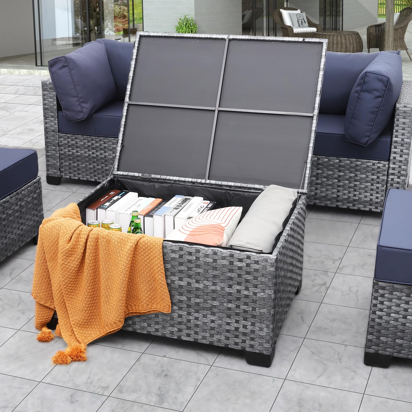 Outdoor PE Wicker Coffee Table - Waterproof Resin Rattan Patio Table with Storage Bag | Garden Furniture for Backyard, Balcony & Poolside | Grey Weatherproof Side Table for Outdoor Living Spaces