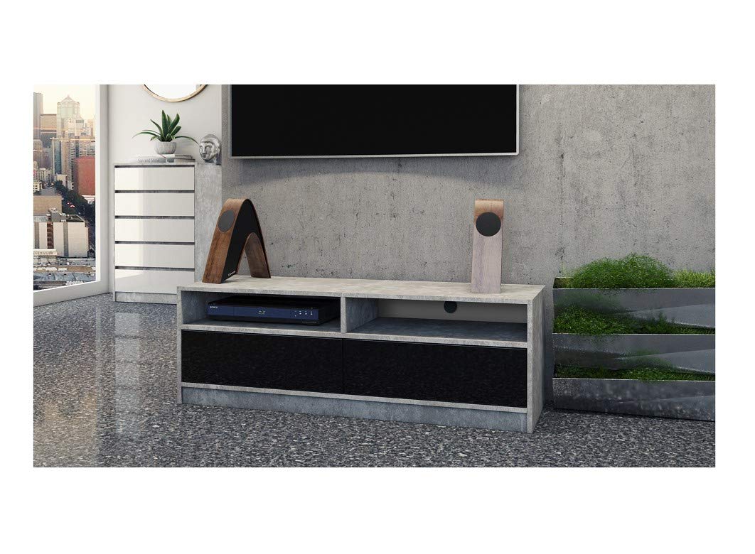 ACIS Modern TV Stand for Living Room - Concrete & Black TV Media Console with Storage Shelf - Perfect for Flat Screen TVs up to 65