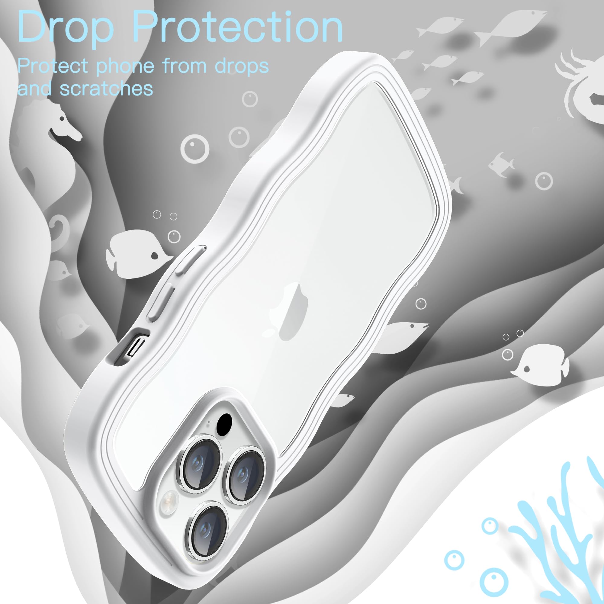 JETech Cute Wave Frame iPhone 14 Pro Case 6.1 Inch - Shockproof Clear Hard PC Phone Cover for Women Girls - Perfect for Everyday Use, Work & School (White)