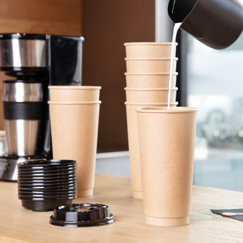 Restaurantware RW Base 20oz Disposable Paper Coffee Cups - 250 Pack Unbleached Eco-Friendly Single Wall Hot Drink Cups with Rolled Rim (Lids Sold Separately) - Perfect for Coffee Shops, Offices, and Catering Events