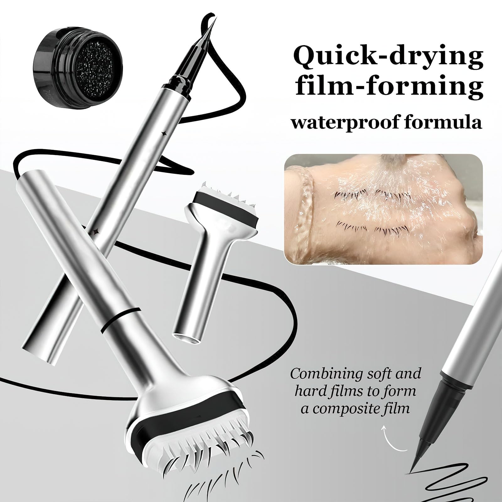 Waterproof Lower Lash Stamp & Eyeliner Set - 2-in-1 Double Head Eyeliner Pen with Lash Stamp for Quick Eye Makeup | Sweatproof & Long Lasting | Perfect for Daily Use, Parties & Special Occasions (Black)