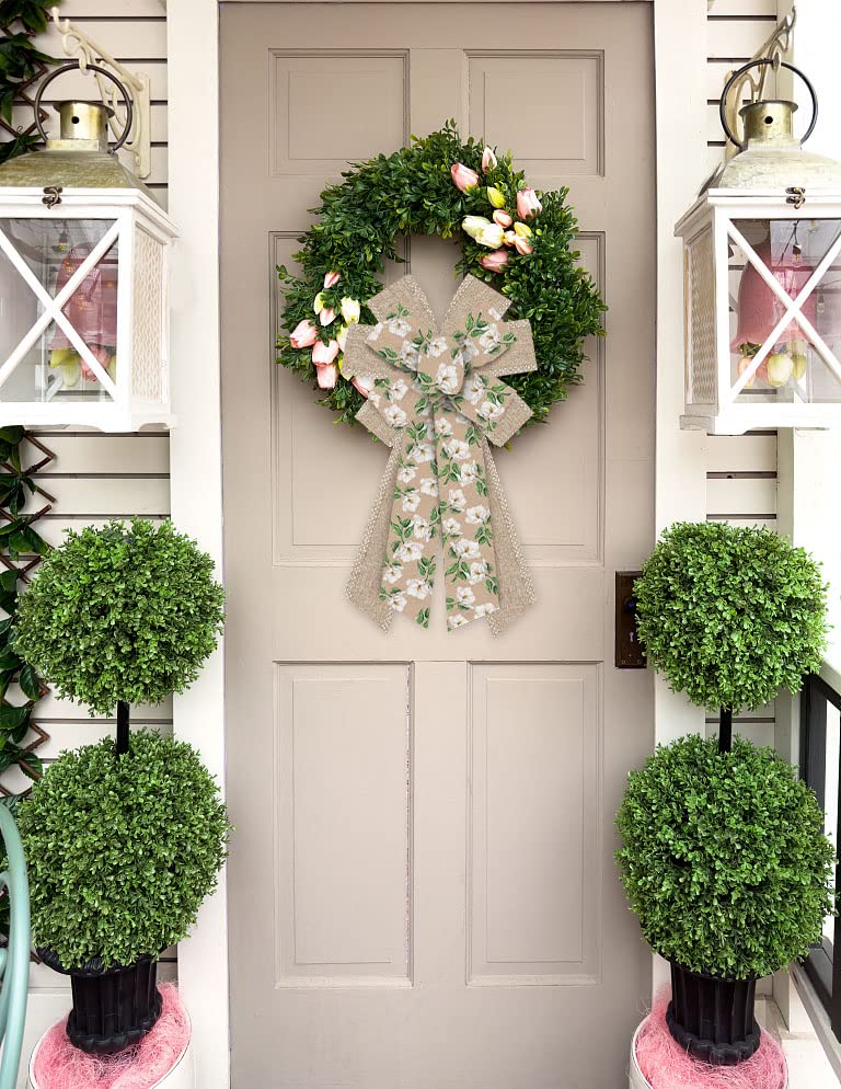 ALIBBON Large Spring Wreath Bows - White Camellia Floral Decor for Indoor/Outdoor