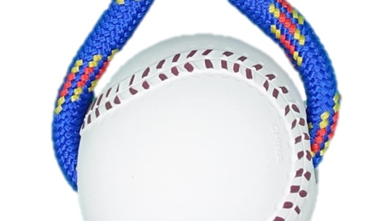 Durable Rubber Ball with Rope Dog Toy - Baseball Design for Fetch & Tug of War | Perfect for Outdoor Play, Training & Interactive Bonding with Your Pet