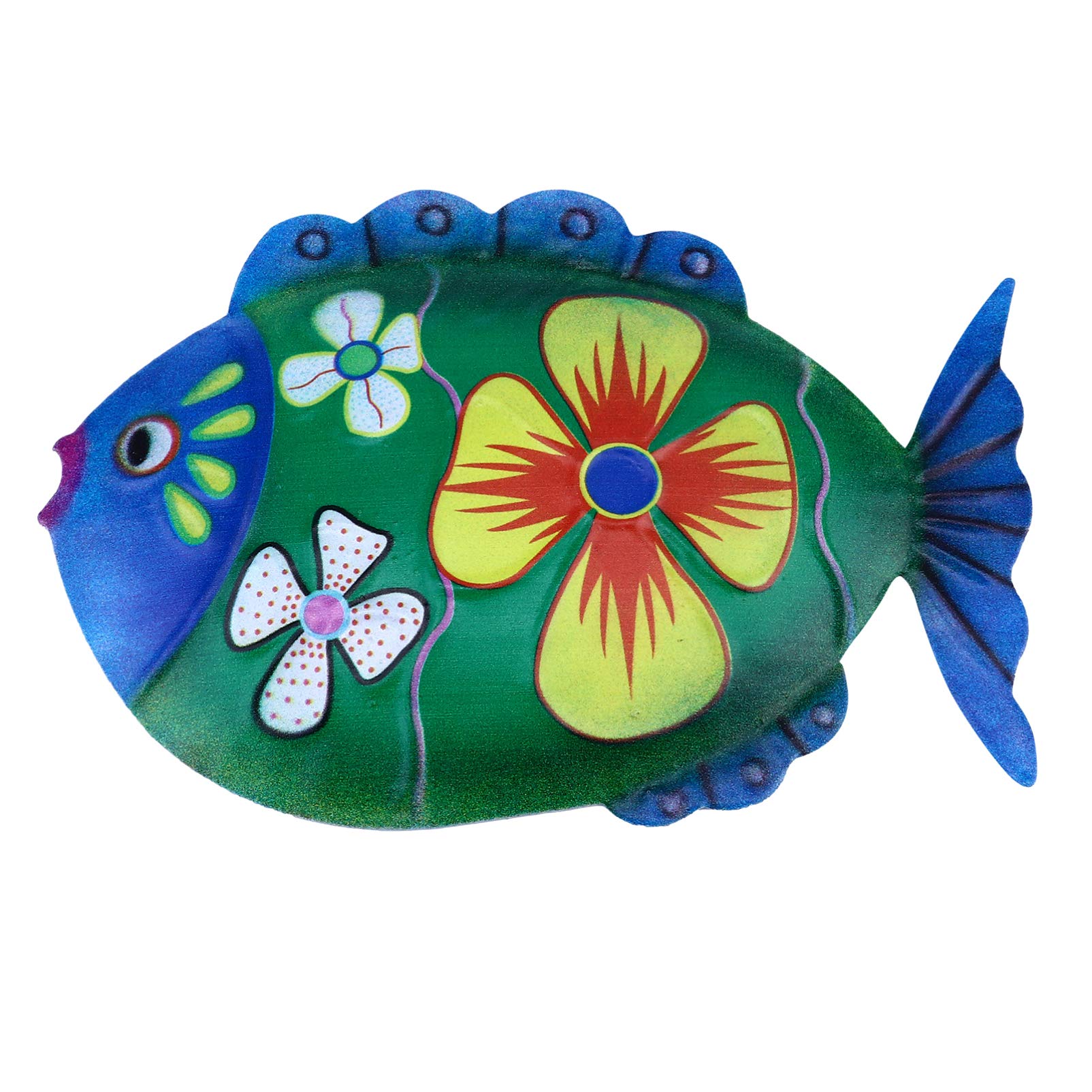 Vintage Metal Fish Wall Decor - Tropical Ocean Animal Sculpture for Coastal & Nautical Home Decor | Green Outdoor Hanging Art for Beach House, Living Room & Garden
