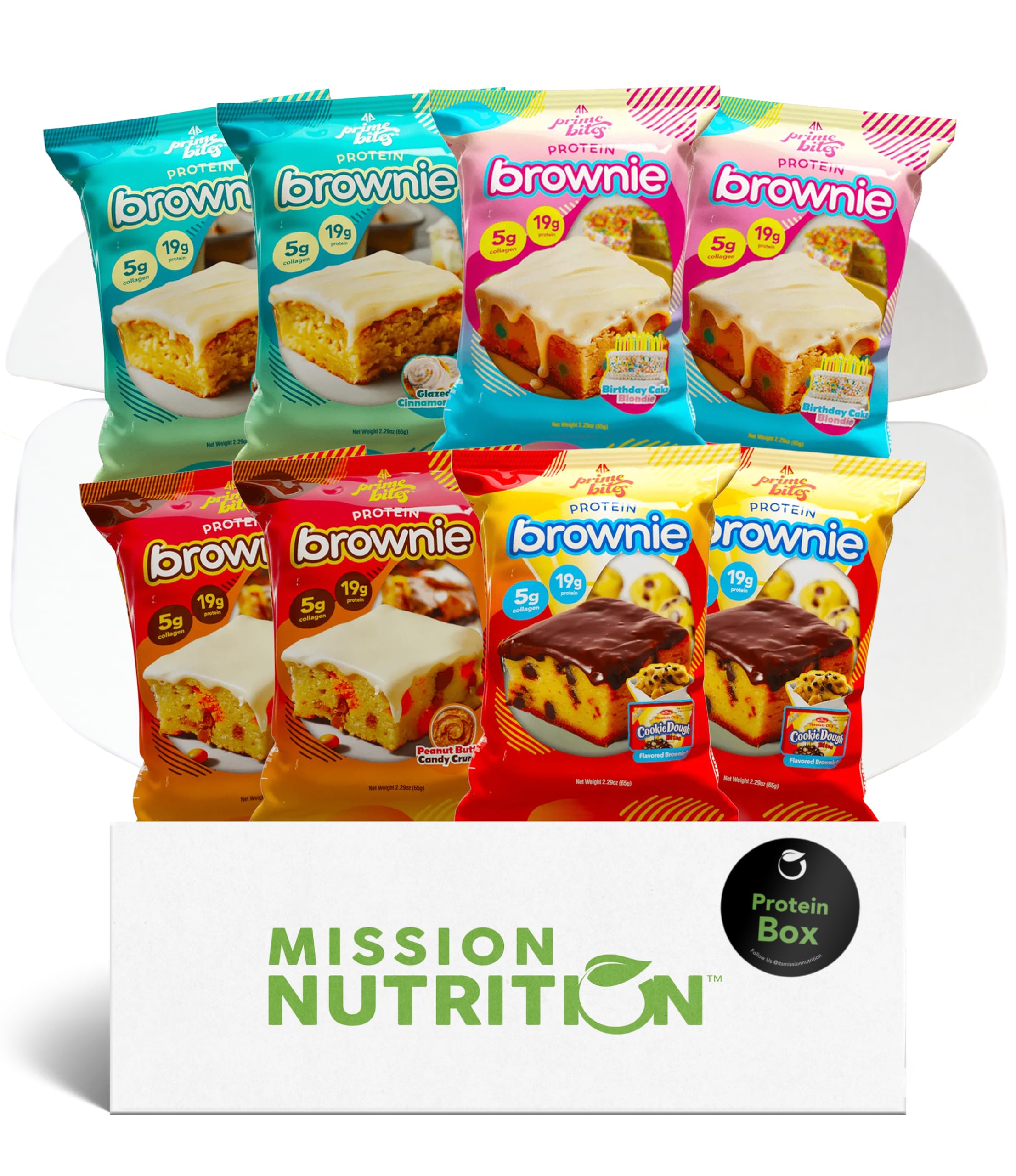 Prime Bites Protein Brownies Variety Pack - 19g High Protein, Collagen & Whey, Low Sugar, Gluten Free - 8 Count Snack Box for Fitness, Gifts & On-the-Go Energy