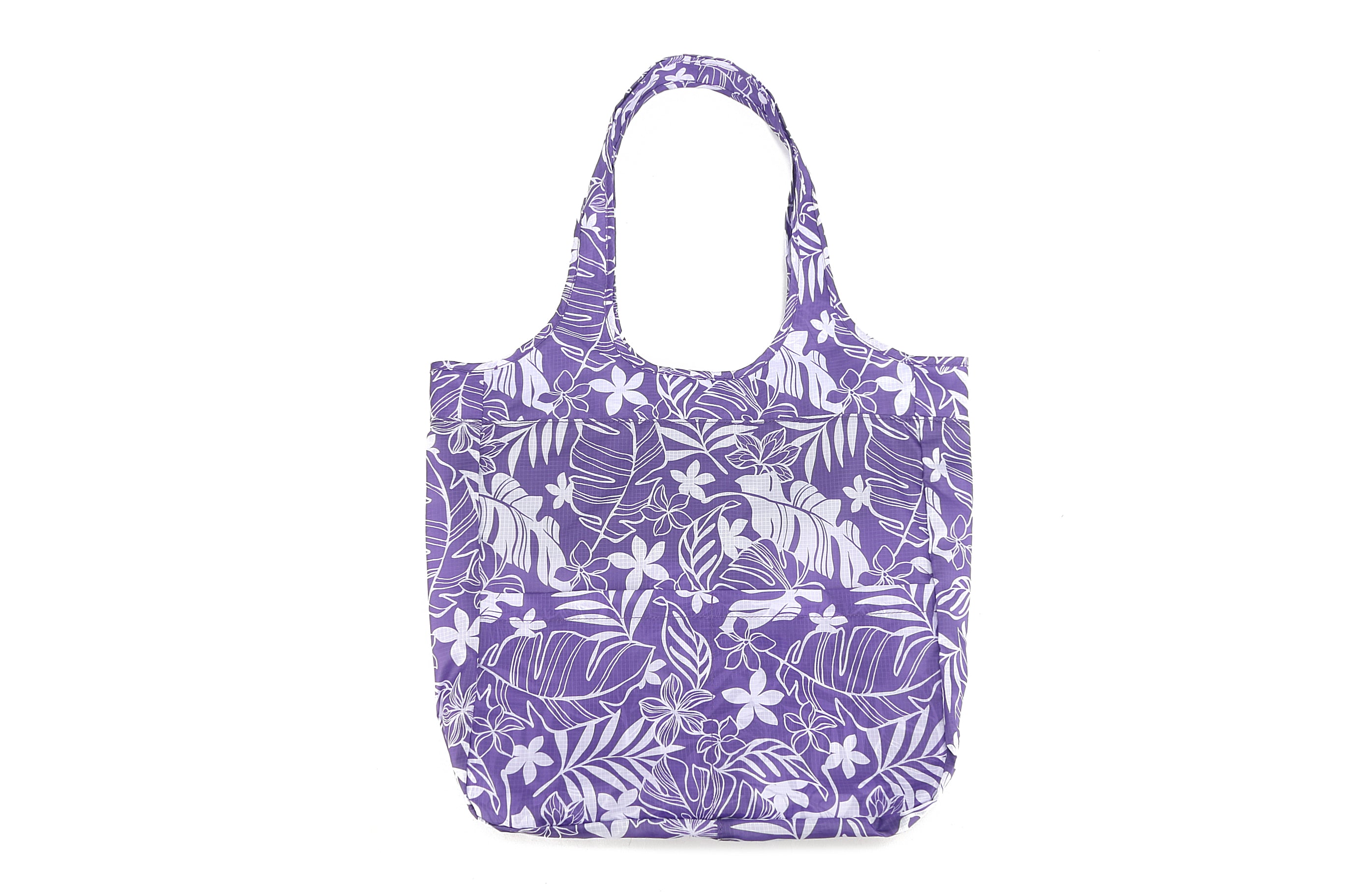 Foldable Reusable Shopping Bag - Jacqueline Plumeria Monstera Leaf Print in Purple | Eco-Friendly Grocery Tote for Shopping, Beach, Travel & Daily Use
