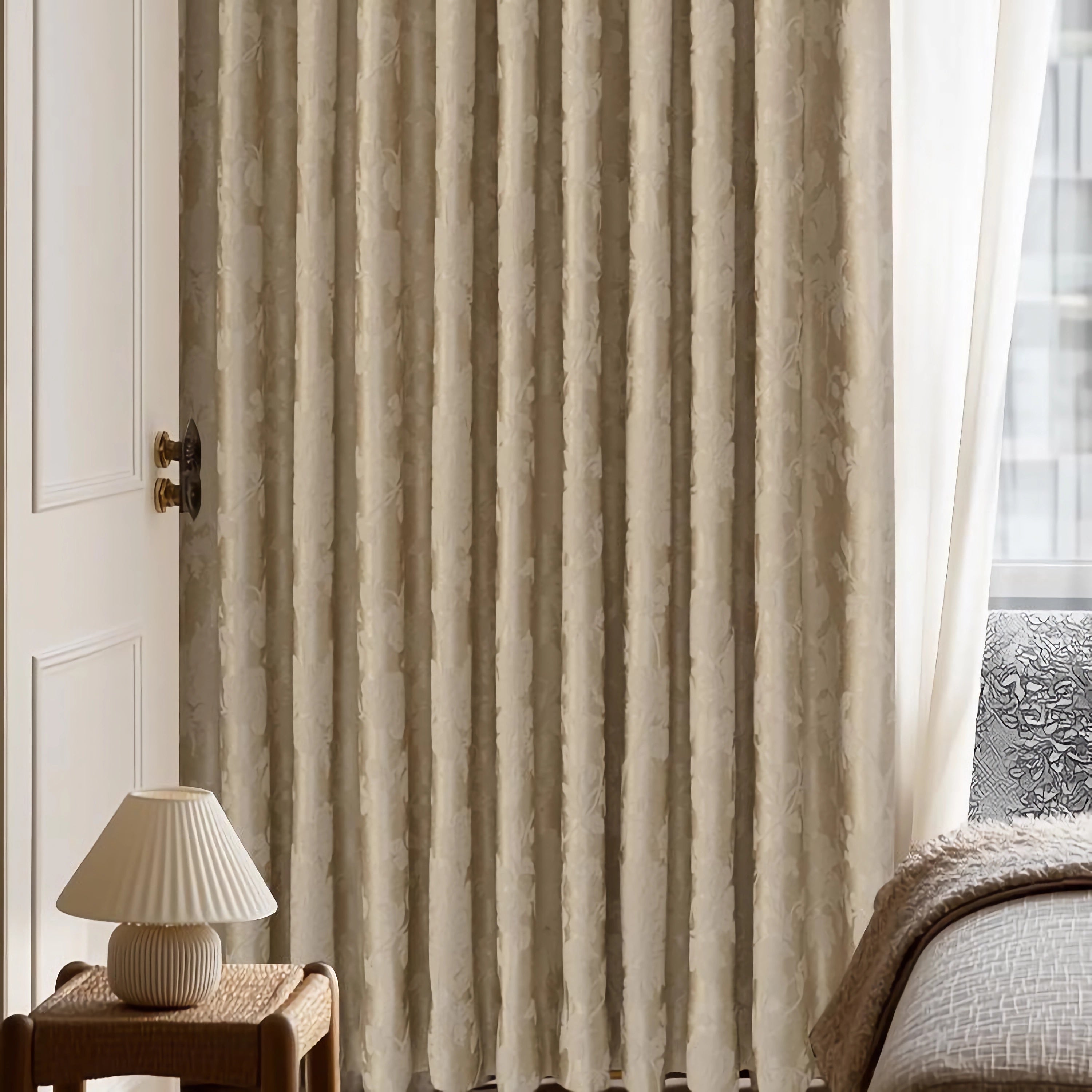 Vivian Glitter Jacquard Grey Blackout Curtains - Heavyweight Thermal Insulated Custom Drapes for Living Room & Bedroom, Noise Reducing & Light Blocking Window Treatments