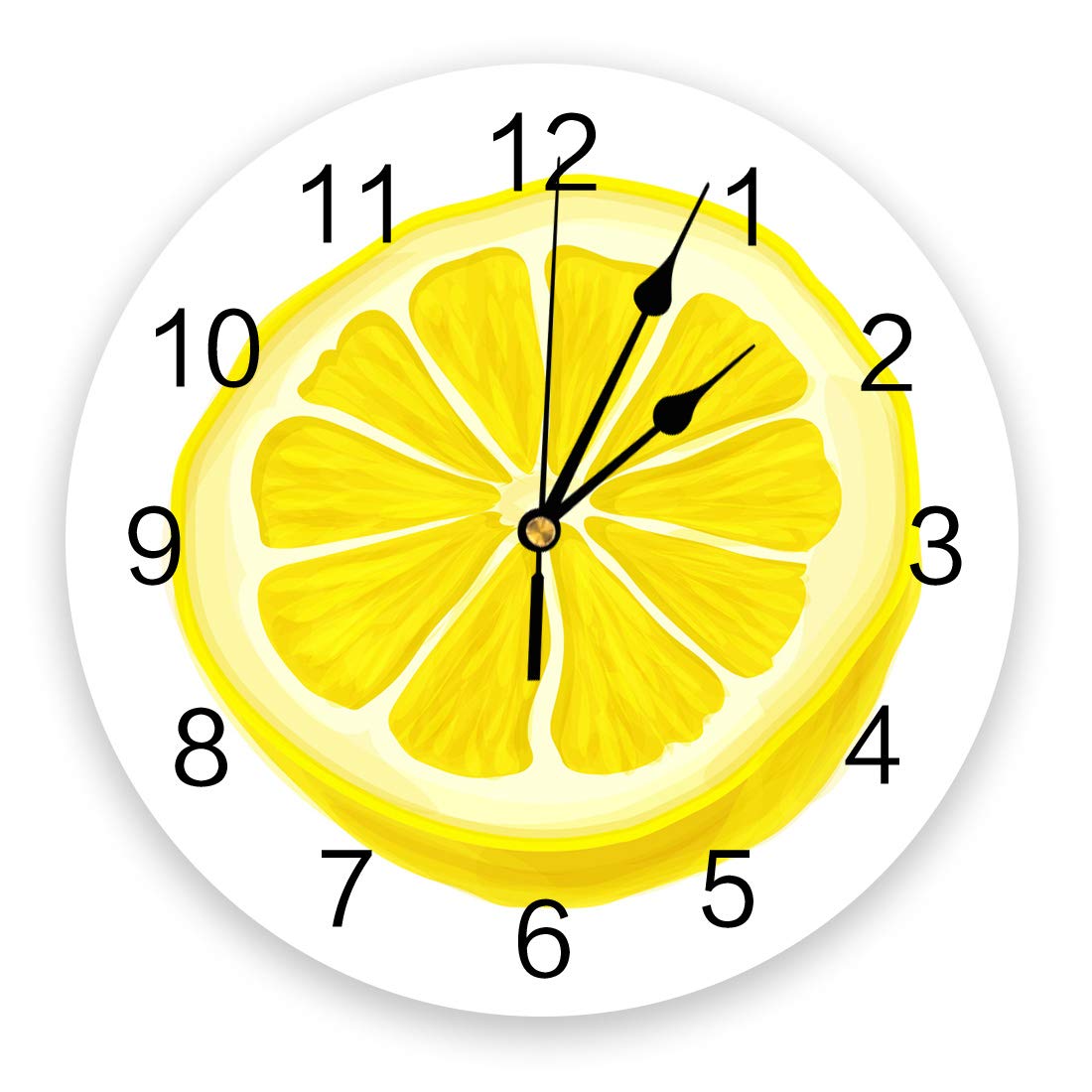 Silent Non-Ticking Wall Clock - 9.8 Inch Round Yellow Lemon Fruit Design with Arabic Numerals, Battery Operated Quartz Movement - Perfect for Kitchen, Bedroom, Office & Home Decor
