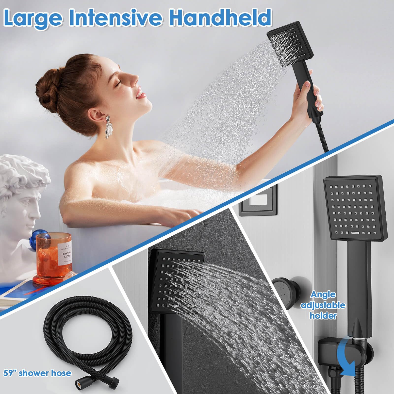 ROVOGO Stainless Steel Shower Panel Tower System - 6 Body Jets, Rainfall & Waterfall Shower Head, Handheld Sprayer, Temperature Display, Brushed Black Fixtures - Perfect for Luxury Bathroom Renovation & Spa-Like Shower Experience