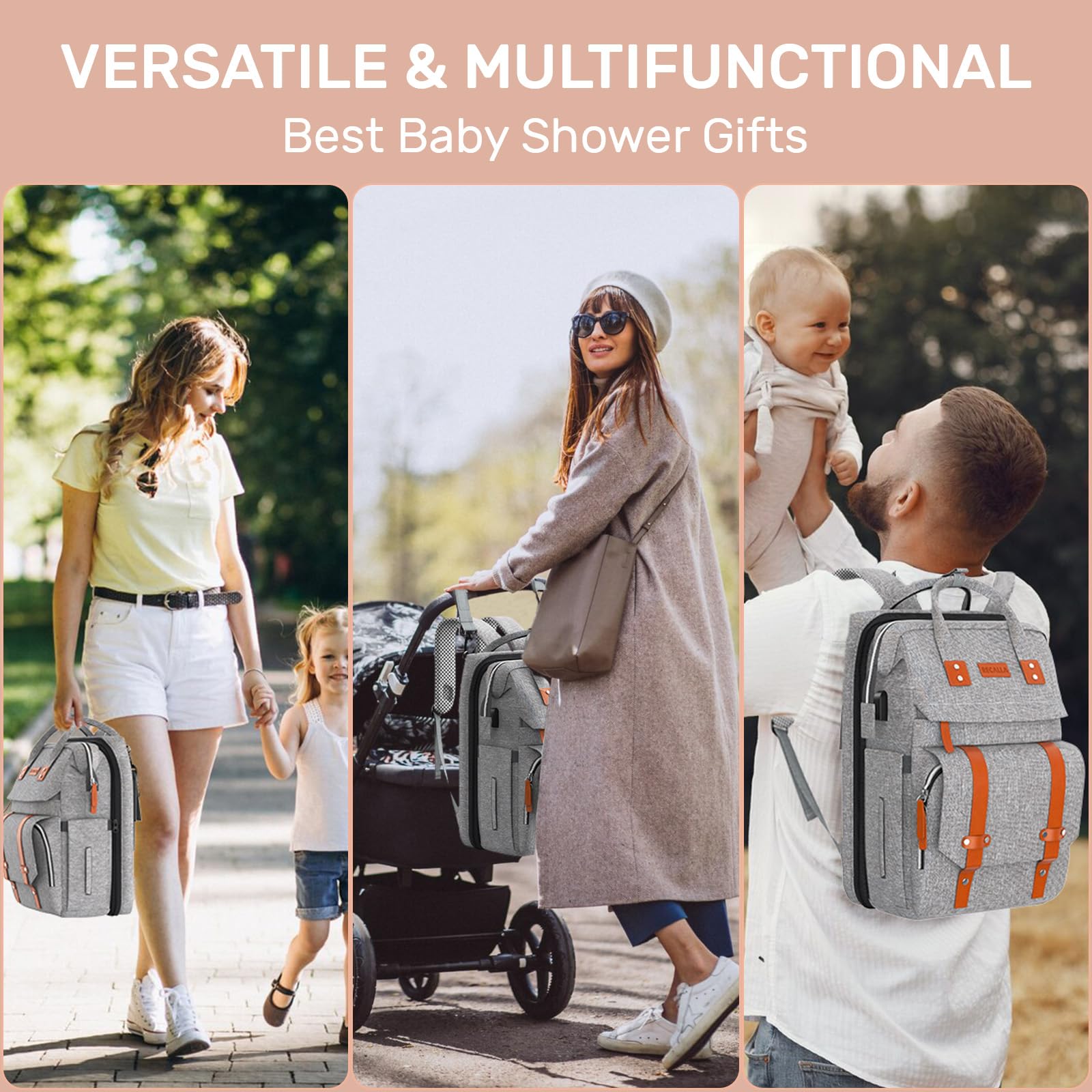 Gray Diaper Backpack with Changing Station - Baby Essentials for Travel & Outings