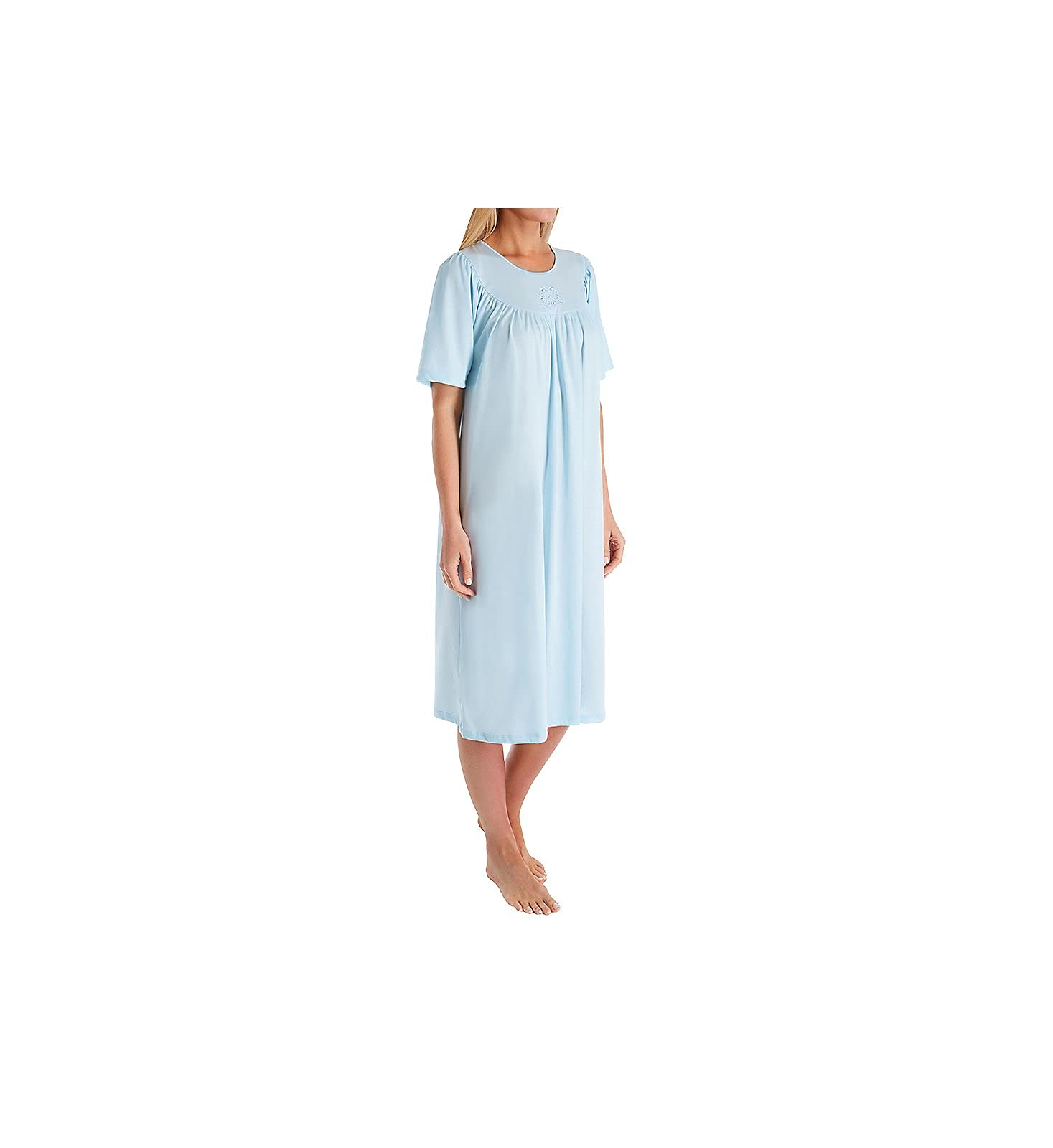 Calida Women's 34000 Soft Cotton Short Sleeve Nightgown - Light Blue & White - XS,S,M,L,XL - Comfortable Sleepwear for Relaxing at Home or Traveling