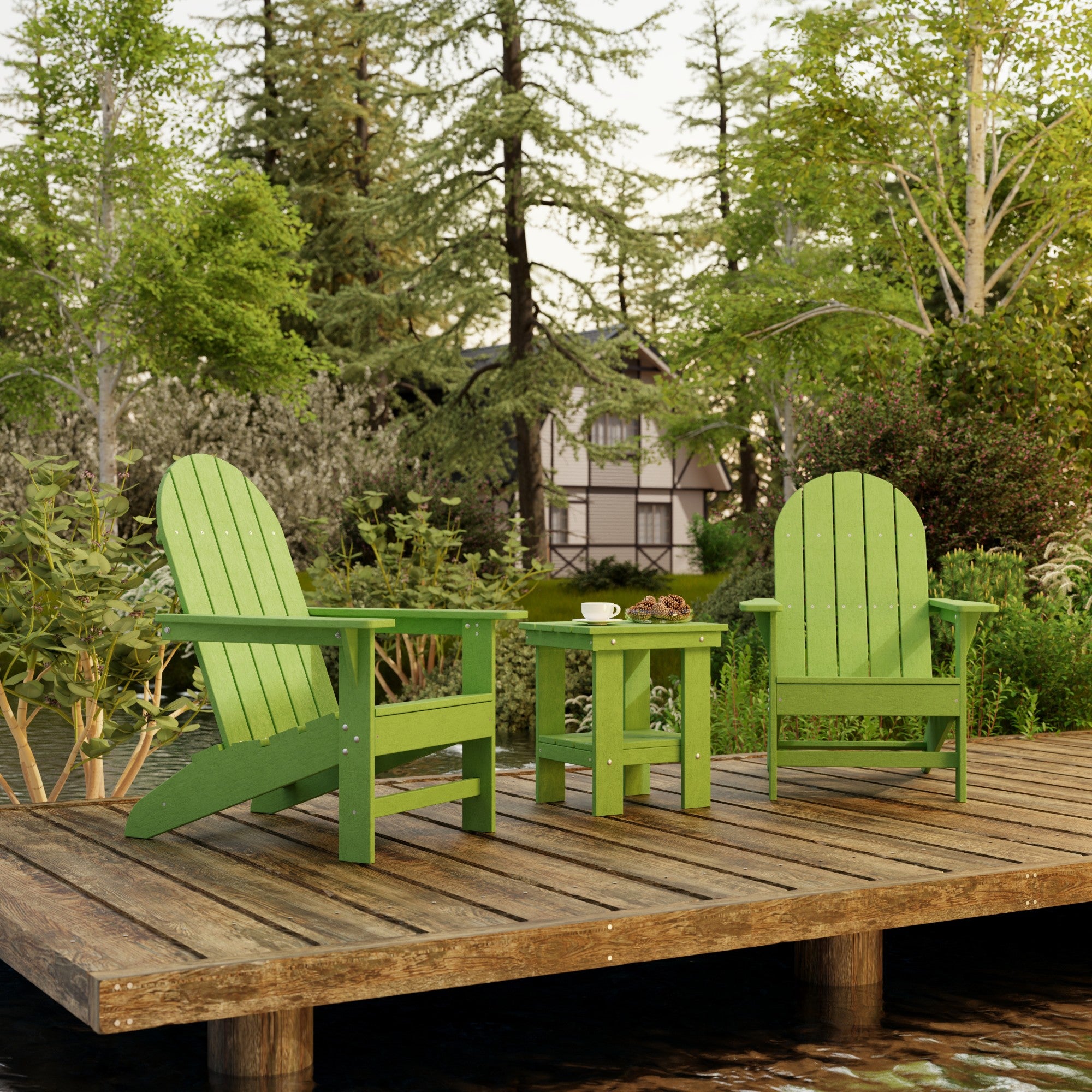 Freedom 3-Piece Traditional Adirondack Chair Set with Side Table - Outdoor Patio Furniture for Garden, Deck, Poolside & Backyard Relaxation