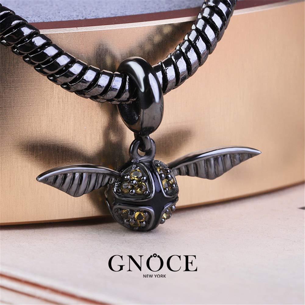 GNOCE 925 Sterling Silver Quidditch Charm Pendant - Let Us Win Black Dangle Charm for Bracelet & Necklace - Perfect for Harry Potter Fans & Movie Lovers - Great Gift for Birthdays, Cosplay & Wizarding World Enthusiasts