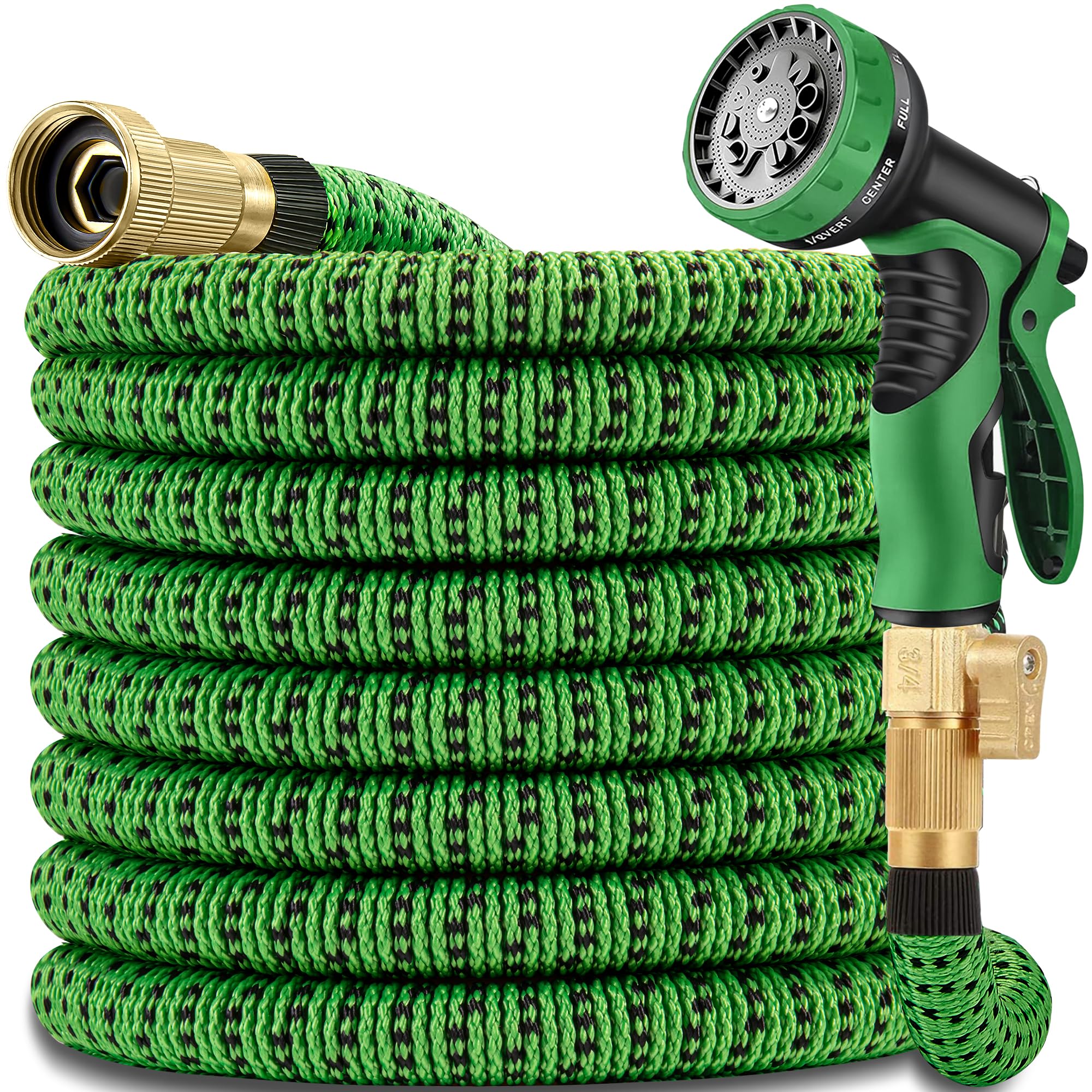 100ft Expandable Garden Hose - Lightweight, Ultra Flexible & Durable Kink-Free Expanding Water Hose for RV, Boat, Camping - Perfect for Outdoor Watering, Car Washing & Pet Cleaning (Green & Black)