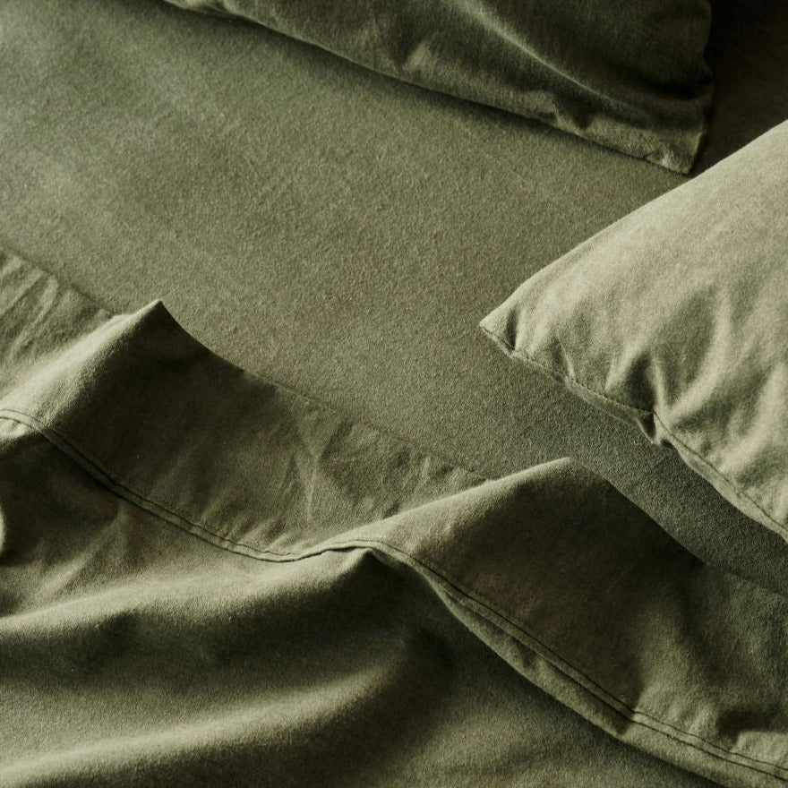 Premium Flannelette Plain Dyed Moss Sheet Set - Soft & Breathable Bedding by LINEN HOUSE - Perfect for Cozy Winter Nights & Cold Weather Comfort