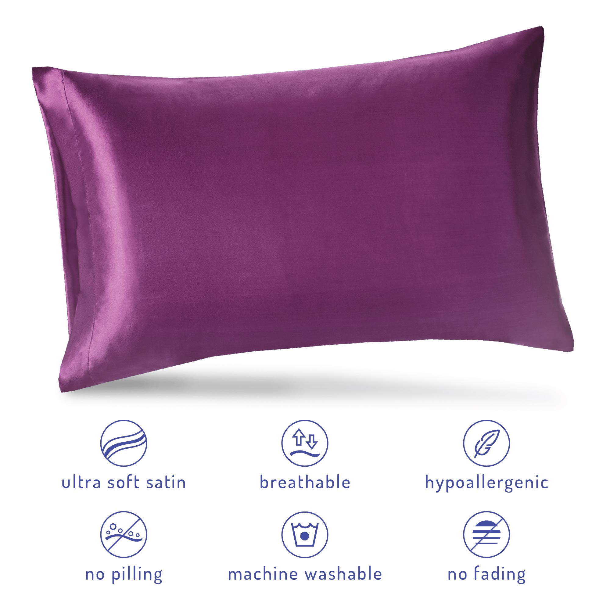 Purple Satin Pillowcase Queen Size Set of 2 - 20x30 Inch Silky Soft Pillow Covers for Hair & Skin Care - Envelope Closure for Secure Fit - Perfect for Beauty Sleep & Bedroom Decor