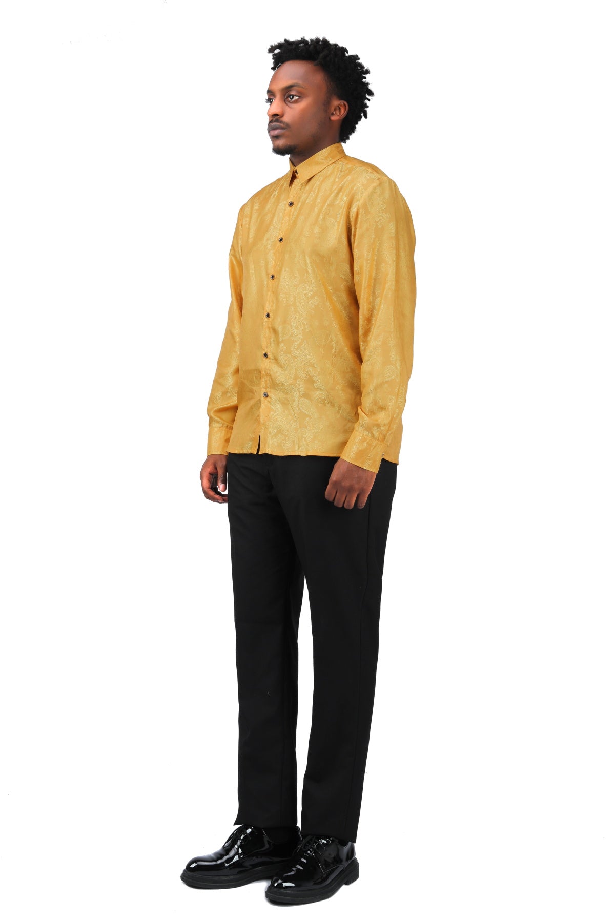 Slim Fit Embroidered Yellow Paisley Shirt for Men - Stylish Casual & Party Wear - Perfect for Date Nights, Office Outings & Summer Vacations