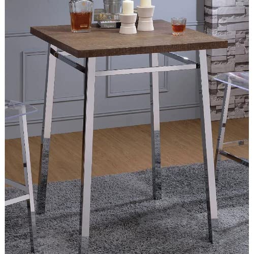 Nadie Modern Oak & Chrome Bar Table - Stylish Counter Height Dining Table for Kitchen, Breakfast Nook, or Home Bar