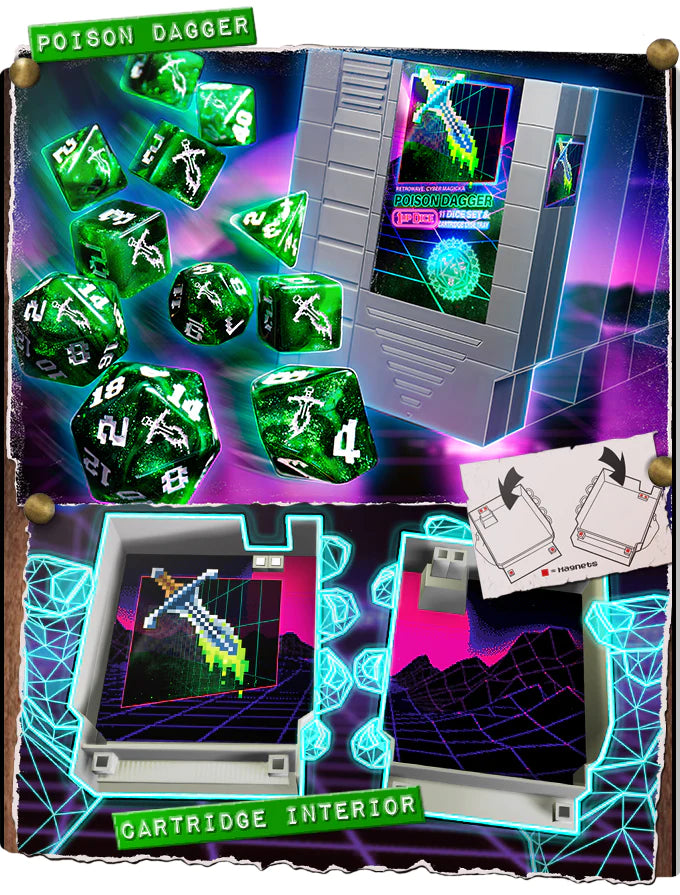 1UP Dice Polyhedral Set - Poison Dagger Style RPG Dice for D&D, Pathfinder & Tabletop Games | Perfect for Adventurers, Dungeon Masters & Roleplaying Enthusiasts