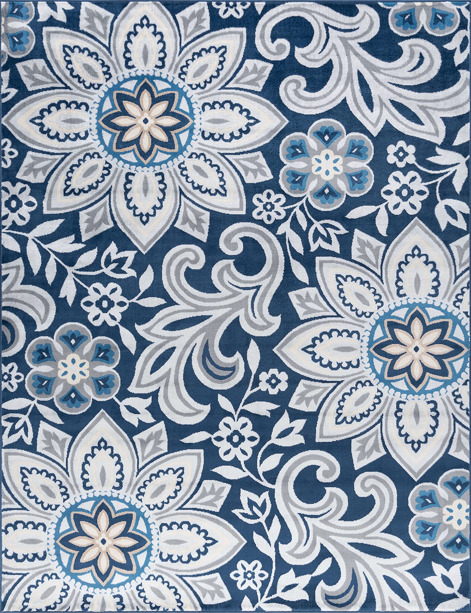 Piper Navy Large 8x10 Area Rug - Floral Carpet for Living Room, Bedroom, Dining Room, Entryway, Kitchen & Bath - Modern Large Rugs for Home Decor - Perfect for Cozy Spaces and Stylish Interior Design