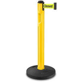 Lavi Industries Tempest Stanchion - 12ft Yellow Plastic Post with 'Do Not Enter' Belt & Rubber Base | Queue Management, Crowd Control, Event Safety Barrier