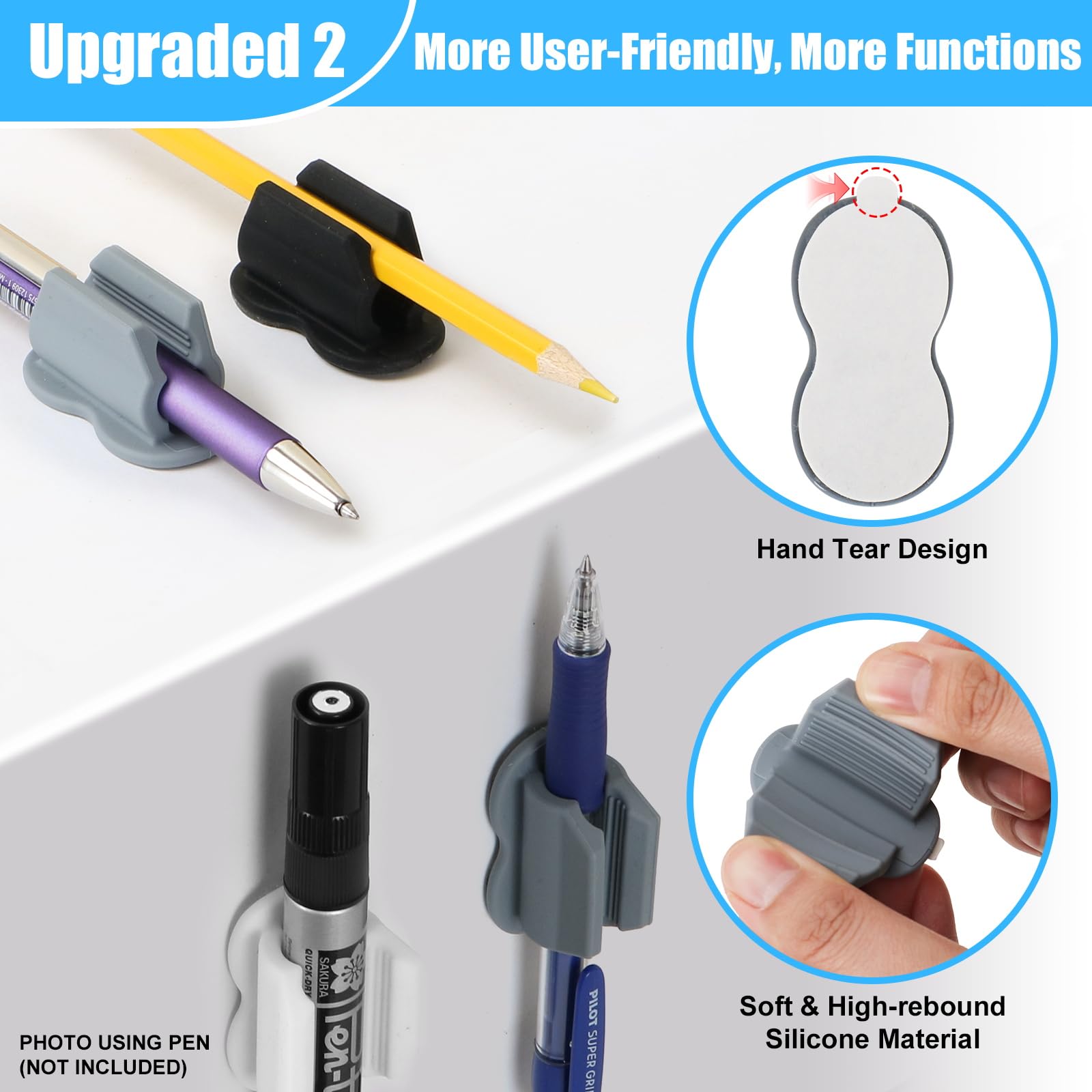 2025 Upgraded 6-Pack Adhesive Pen Holders for Wall & Desk - Pencil, Marker & Clipboard Organizer - Perfect for Classroom, Office & Kids Desk Accessories (Teacher Supplies, Home & School Use)