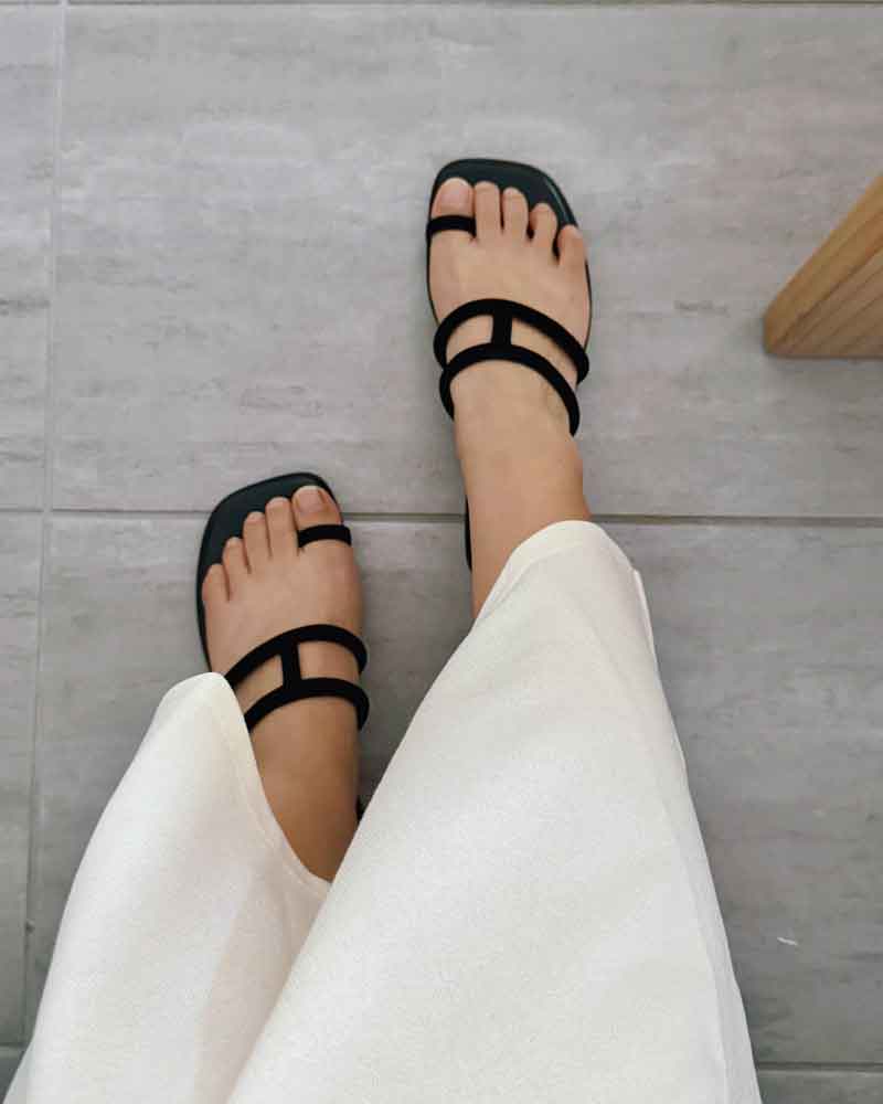 Black Suede Slip-On Sandals with Toe Ring - Comfortable Women's Summer Shoes for Beach, Vacation & Casual Wear