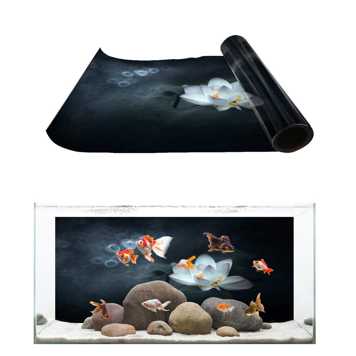 T&H XHome Aquarium Background - Foggy Lotus PVC Sticker for Fish Tank Decoration - Perfect for Home & Office Aquascaping