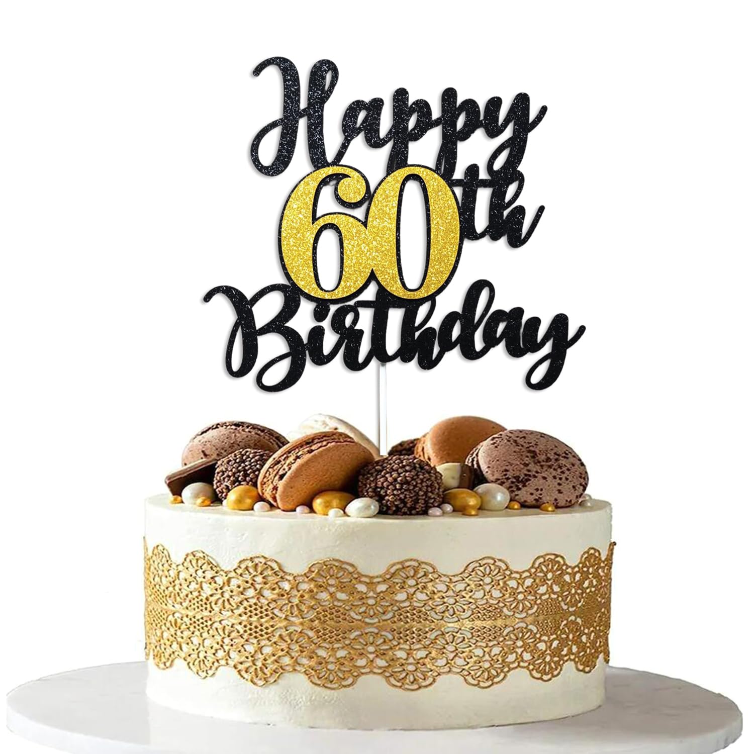 60th Birthday Cake Topper - Black & Gold Glitter 'Cheers to 60 Years' Decorations | 60 and Fabulous Bday Party Supplies for Anniversary Celebrations | Perfect for Milestone Birthday Cakes, Retirement Parties & Golden Jubilee Decor