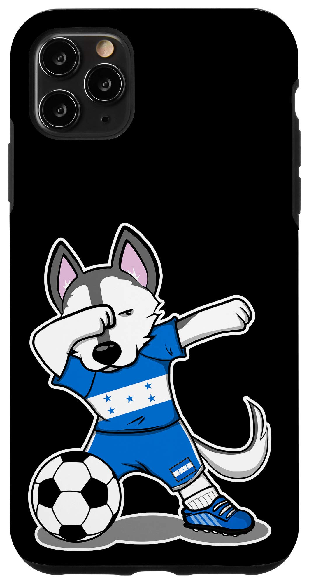 iPhone 11 Pro Max Phone Case with Dabbing Husky Dog & Honduras Football Design - Honduran Flag Soccer Protective Cover for iPhone 11 Pro Max | Perfect for Football Fans, Pet Lovers & Travel Enthusiasts