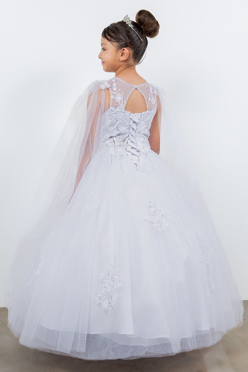 First Communion White Dress for Girls - Elegant Lace Gown with Sash (Style 5126) | Perfect for Church Ceremonies, Baptisms & Special Occasions