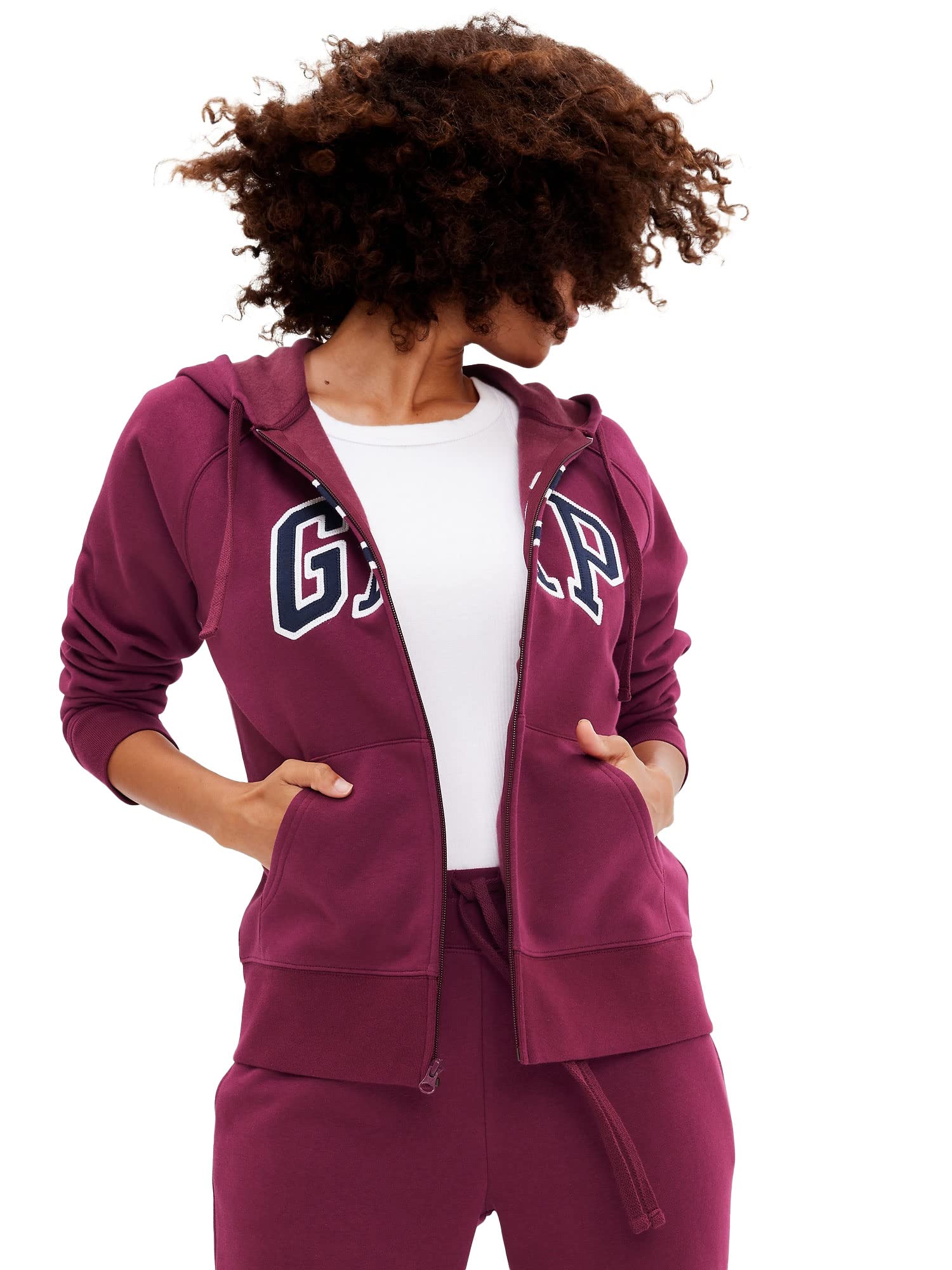 GAP Women's Logo Hoodie - Full Zip Fleece Sweatshirt with Hood for Casual Wear, Gym & Outdoor Activities