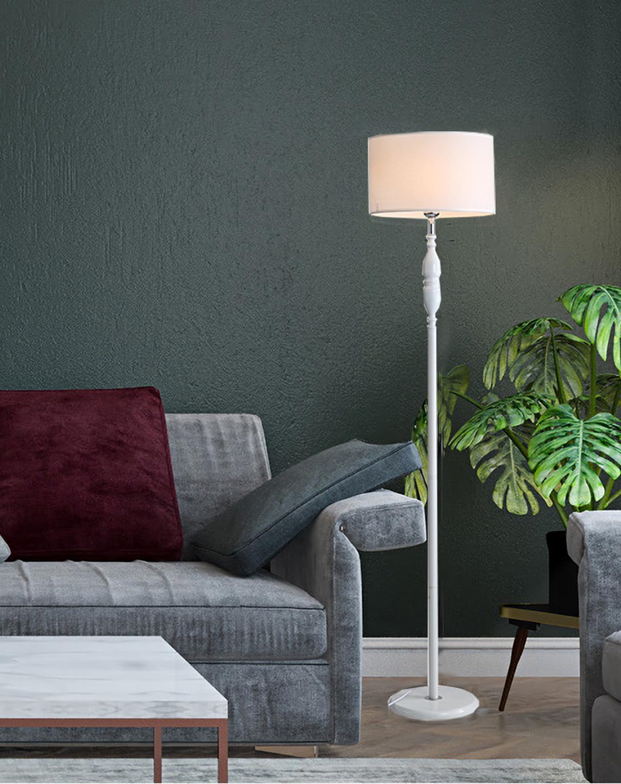 Modern Wood Standing Lamp with Fabric Shade - ON/Off Foot Switch - Farmhouse Tall Floor Lamp for Living Room, Bedroom, Office - Perfect for Reading Nook & Cozy Home Decor