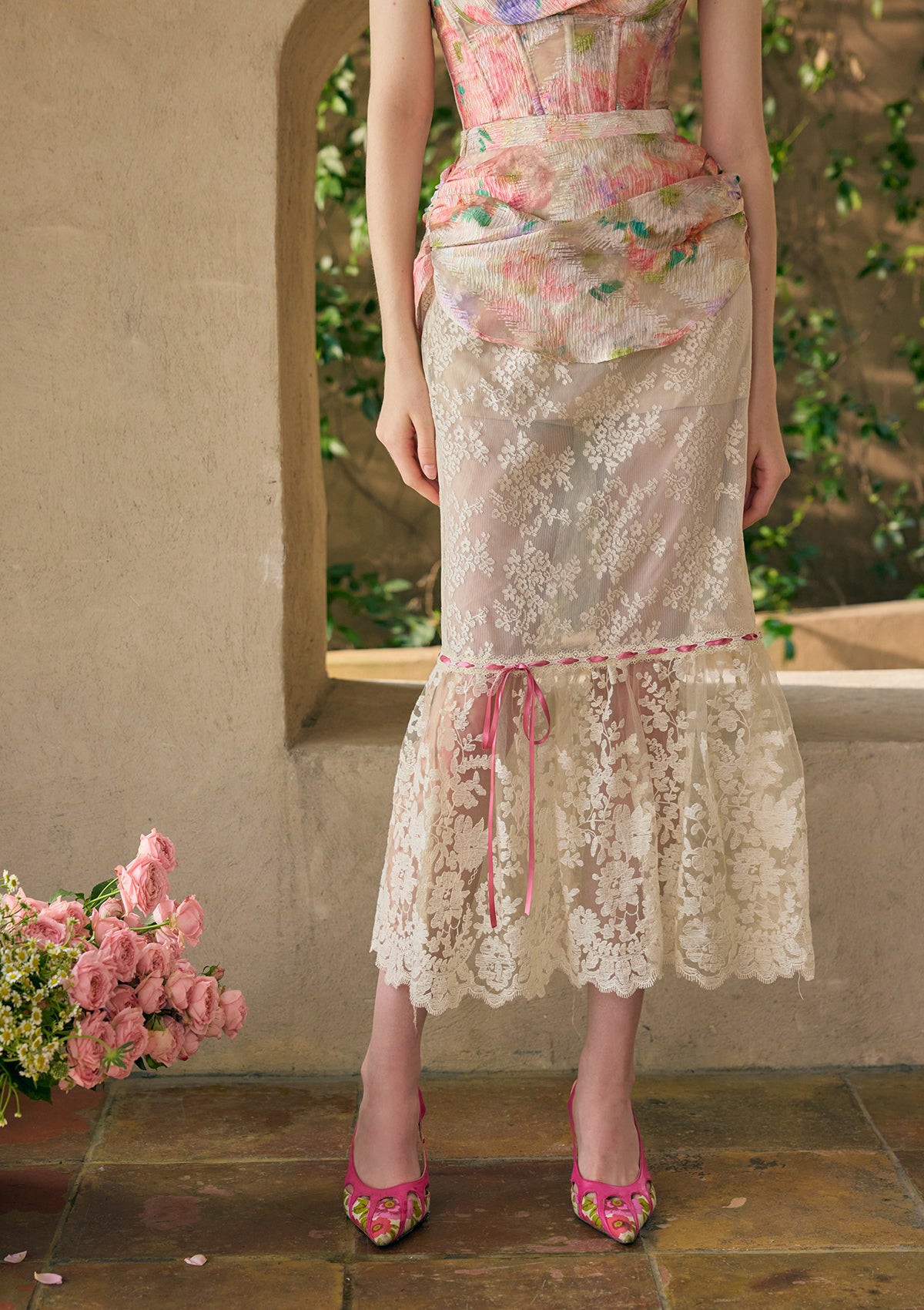 Floral Print Mirror Skirt for Women - Elegant A-Line Midi Skirt with Reflective Details for Parties, Weddings & Special Occasions