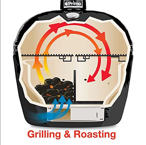 Primo Kamado XL 400 Oval Ceramic Charcoal Grill with Stainless Steel Grates - Outdoor BBQ, Smoking, Roasting & Baking - Perfect for Backyard, Patio & Tailgating (Black, 28