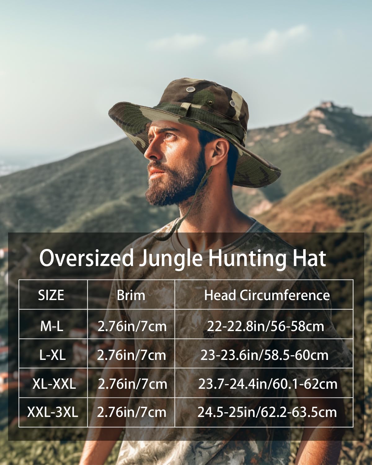 Zylioo XXL Oversized Boonie Sun Hat - Military Tactical Safari Hat for Big Heads - Lightweight Hunting Hat with Adjustable Strap - Perfect for Outdoor Adventures, Hiking, Fishing & Beach Activities