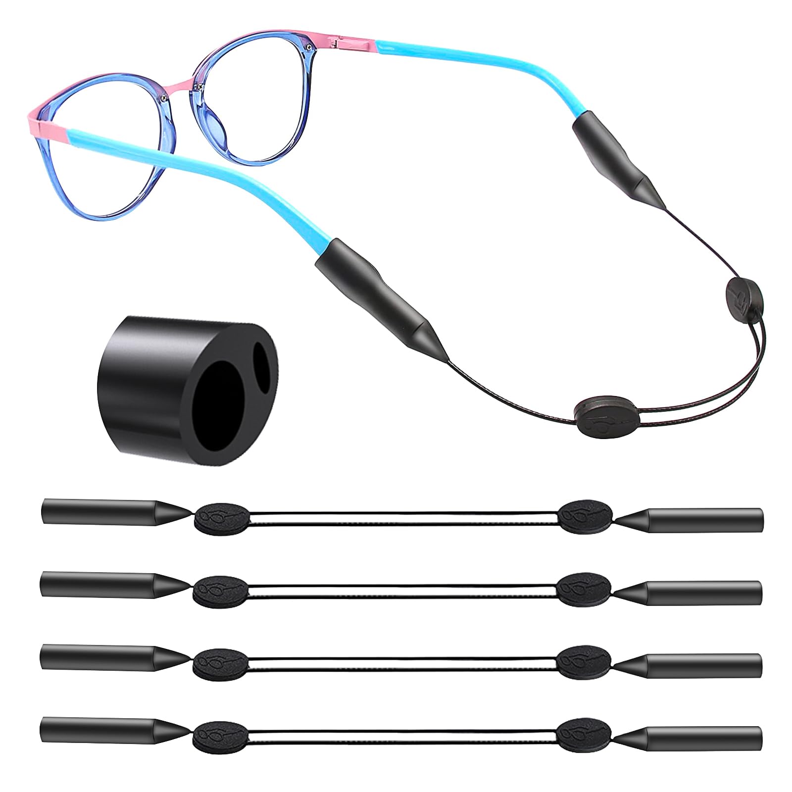 Sports Glasses Strap (10-14 Inch) - 4 Pack Adjustable Eyewear Holder for Kids, Youth & Men - Secure Sunglasses & Eyeglasses for Running, Hiking & Outdoor Activities