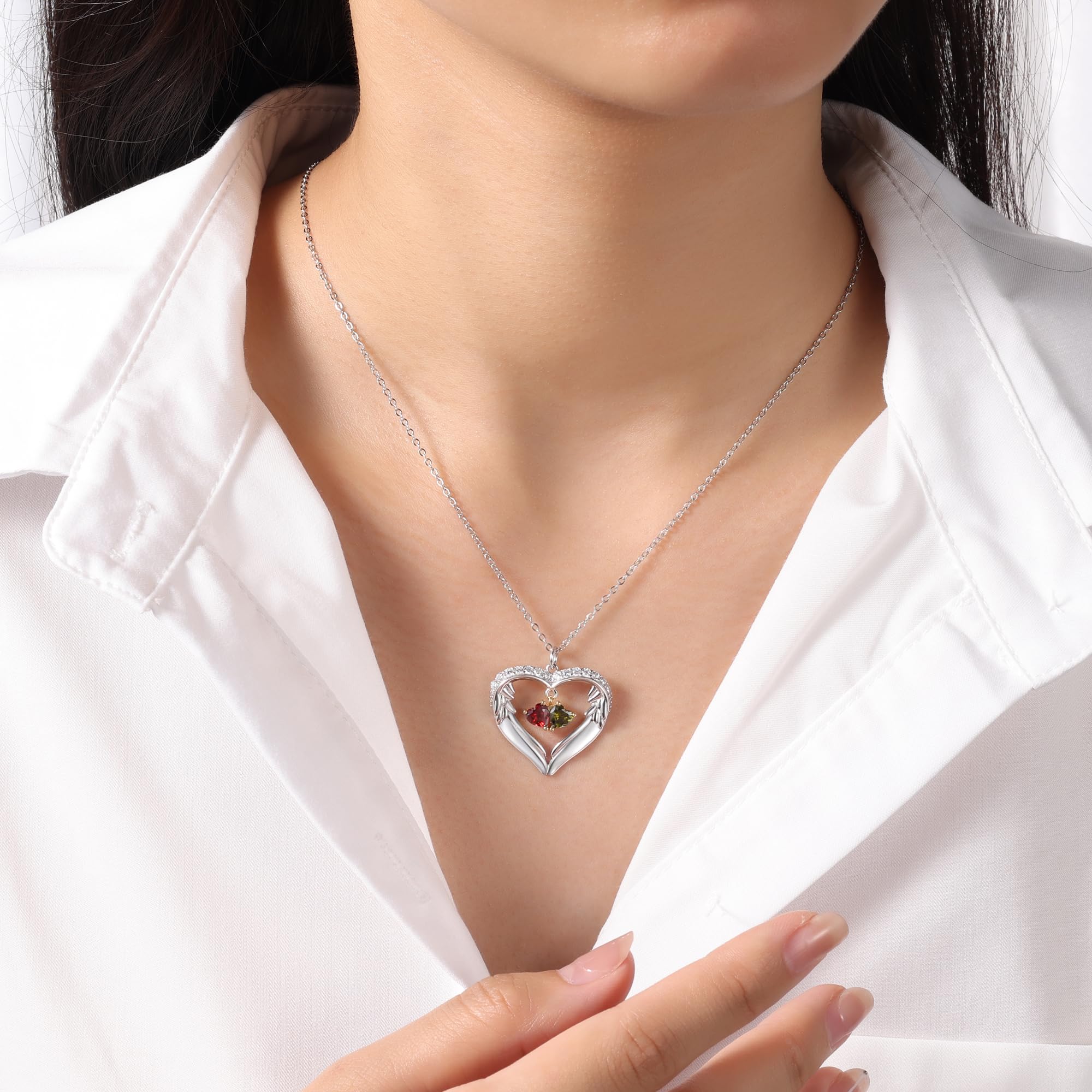 Personalized Sterling Silver Heart Pendant Necklace with Birthstone & Name - Custom Mother's Jewelry Gift for Her - Perfect for Birthdays, Anniversaries & Mother's Day