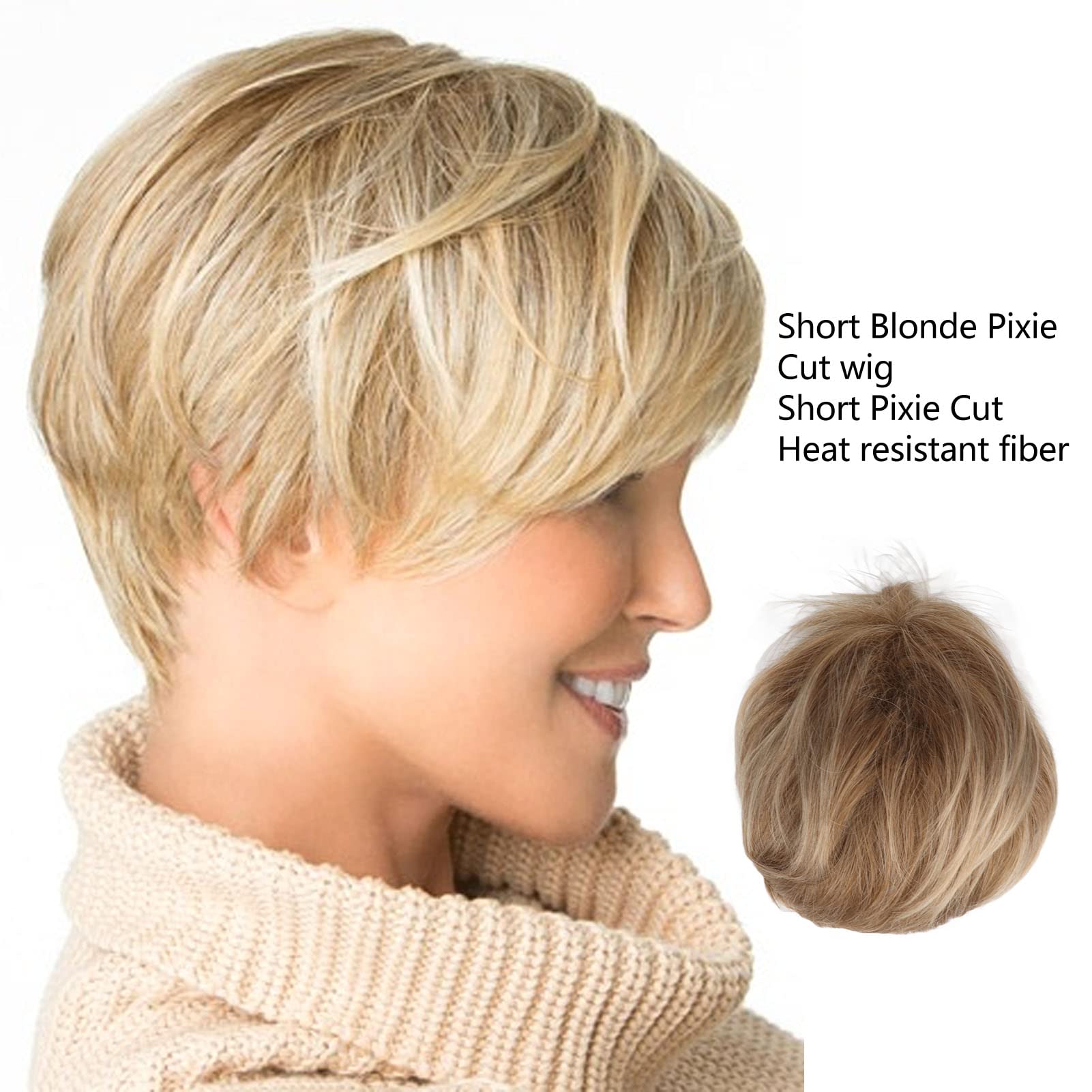 Blonde Human Hair Pixie Cut Wigs - Short Golden Synthetic Hair Wigs for Women | Perfect for Cosplay, Costume Parties & Everyday Fashion