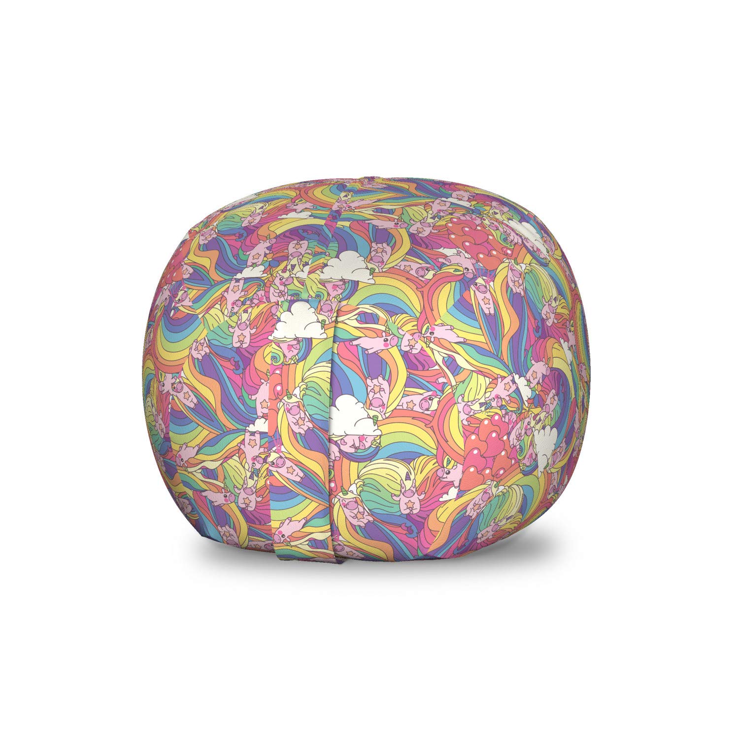 Ambesonne Cartoon Toy Storage Bag Chair - Colorful Unicorns on Fluffy Clouds Design, Washable Stuffed Animal Organizer for Kids Room, Small Multicolor Storage Solution | Perfect for Playroom, Bedroom & Nursery Organization