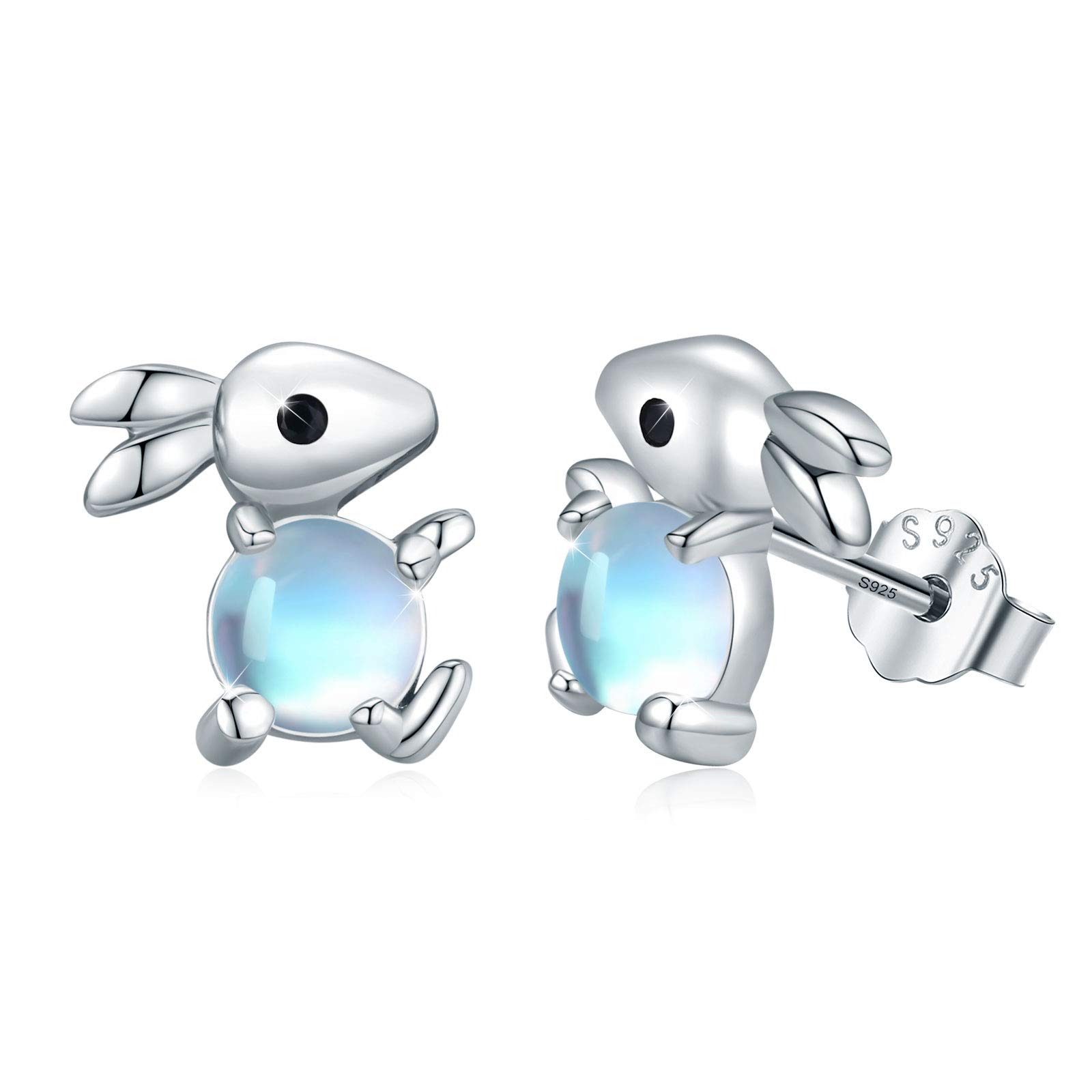 925 Sterling Silver Moonstone Bunny Rabbit Stud Earrings - Christmas, Birthday & Mother's Day Gifts for Women & Girls | Elegant Animal Jewelry for Everyday Wear & Special Occasions