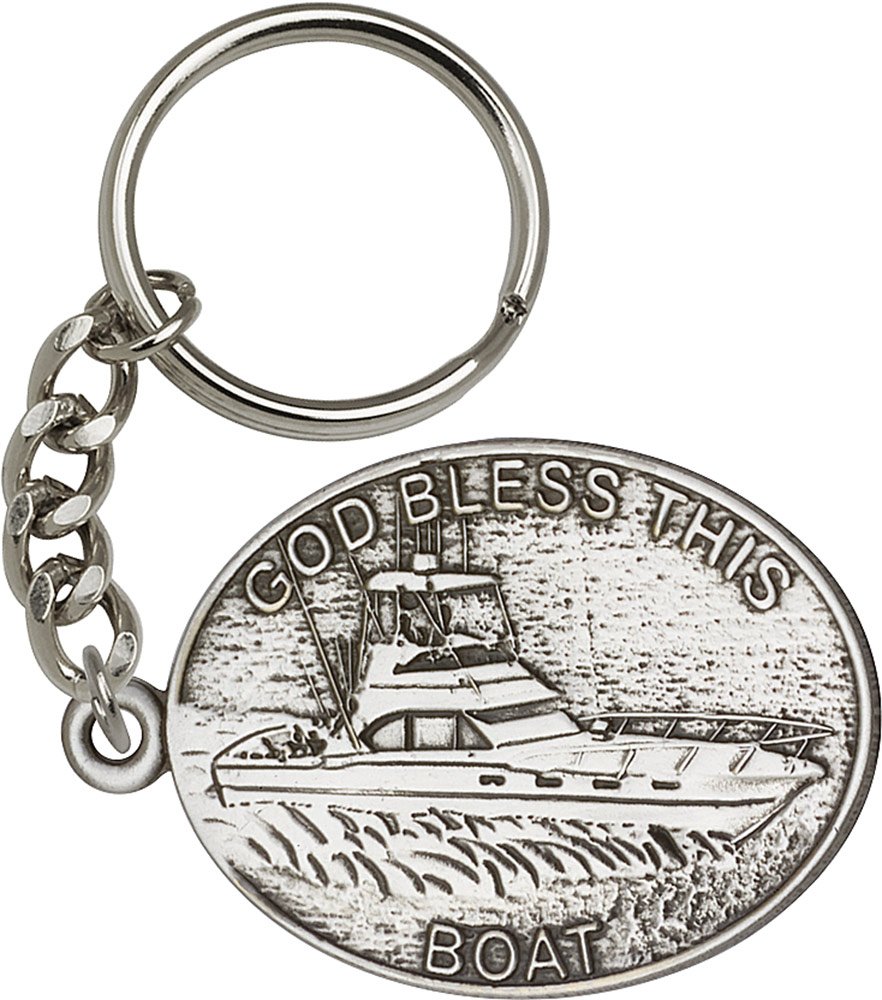 Antique Silver-Plated God Bless This Boat Keychain - 1.5 x 2.25 Inches - Nautical Jewelry Gift for Sailors & Boating Enthusiasts - Perfect for Boat Keys, Backpacks & Gifts