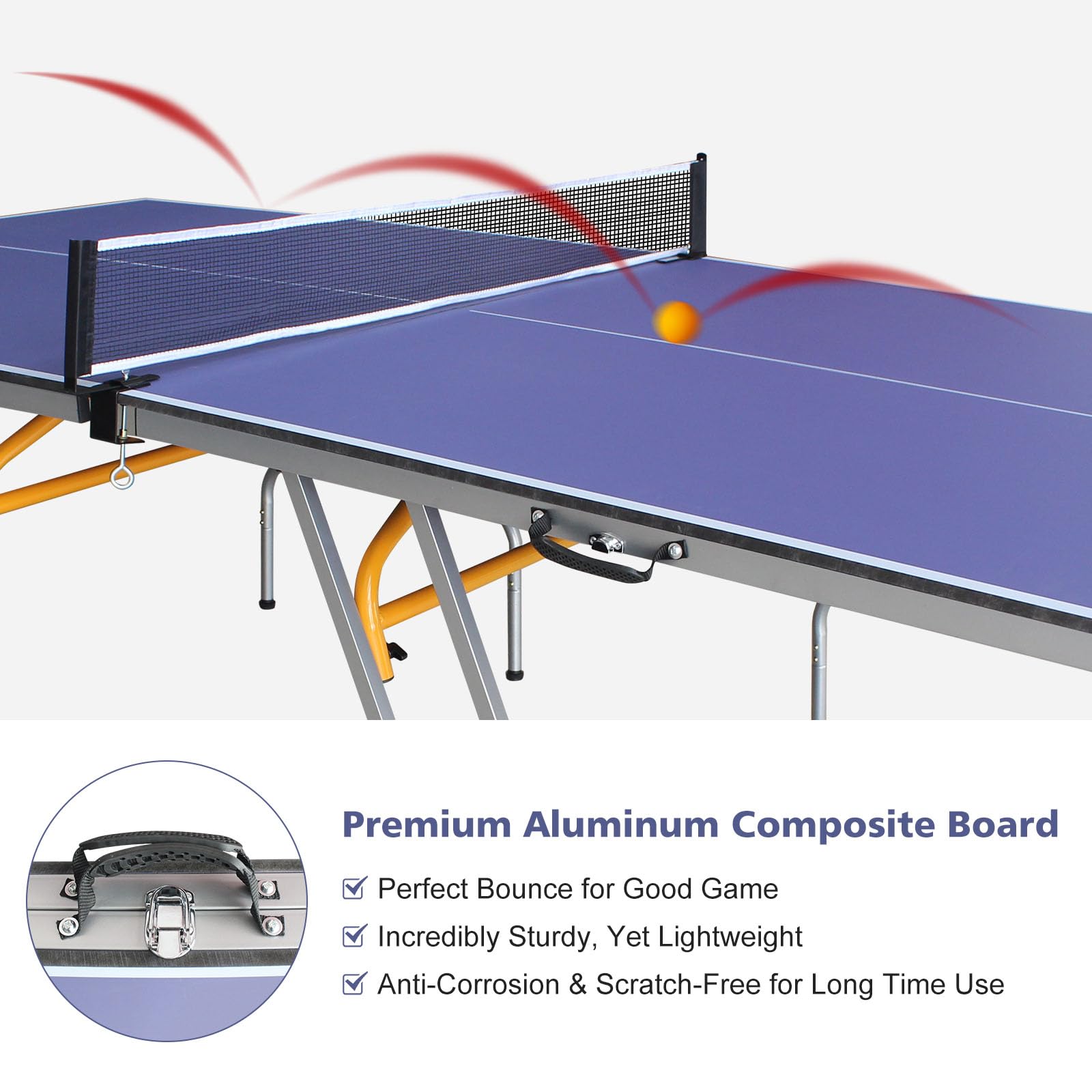8FT Foldable & Portable Ping Pong Table Set with 2 Paddles, 3 Balls & Net - Indoor/Outdoor Table Tennis for Home, Office, Backyard & Gym Use
