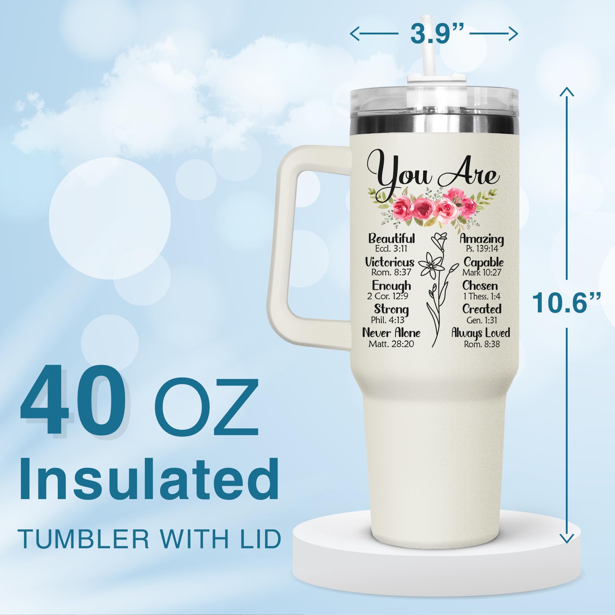 Christian Tumbler 40oz with Handle - Inspirational Gift for Women | Birthday, Friendship & Religious Gifts
